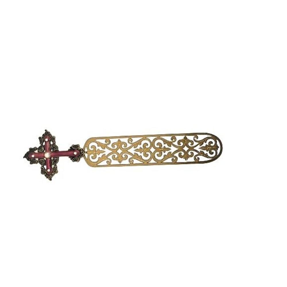 Vintage Bookmark Gold Toned Cross Faux Pearl Faux Diamonds Metal Filigree Base - Picture 5 of 15